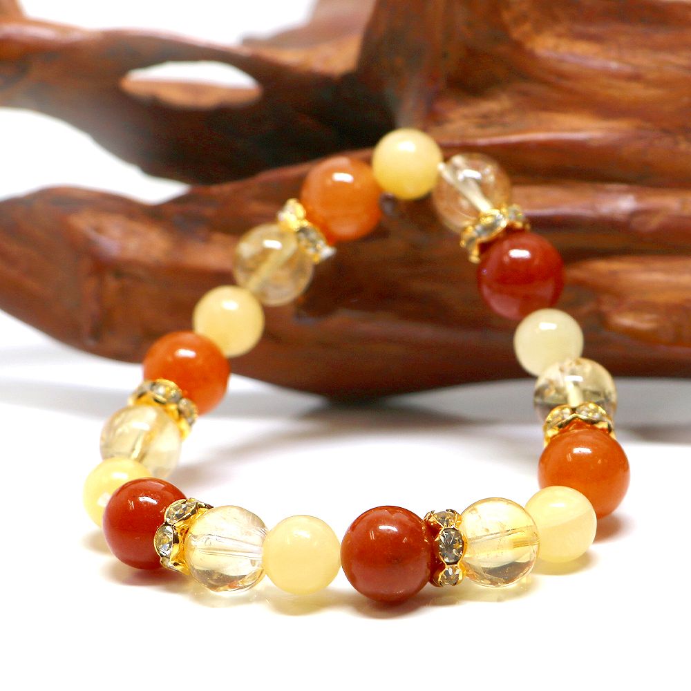 オレンジアベンチュリン＆シトリンのコンビブレスレット【天然石・パワーストーン・Bracelet金運・財運】