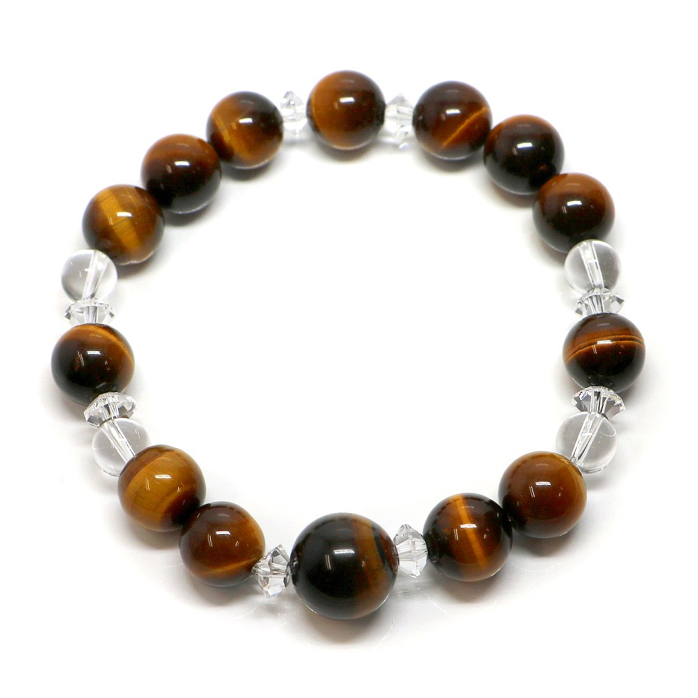 タイガーアイ＆水晶のコンビブレスレット【天然石・パワーストーン・Bracelet金運・財運】