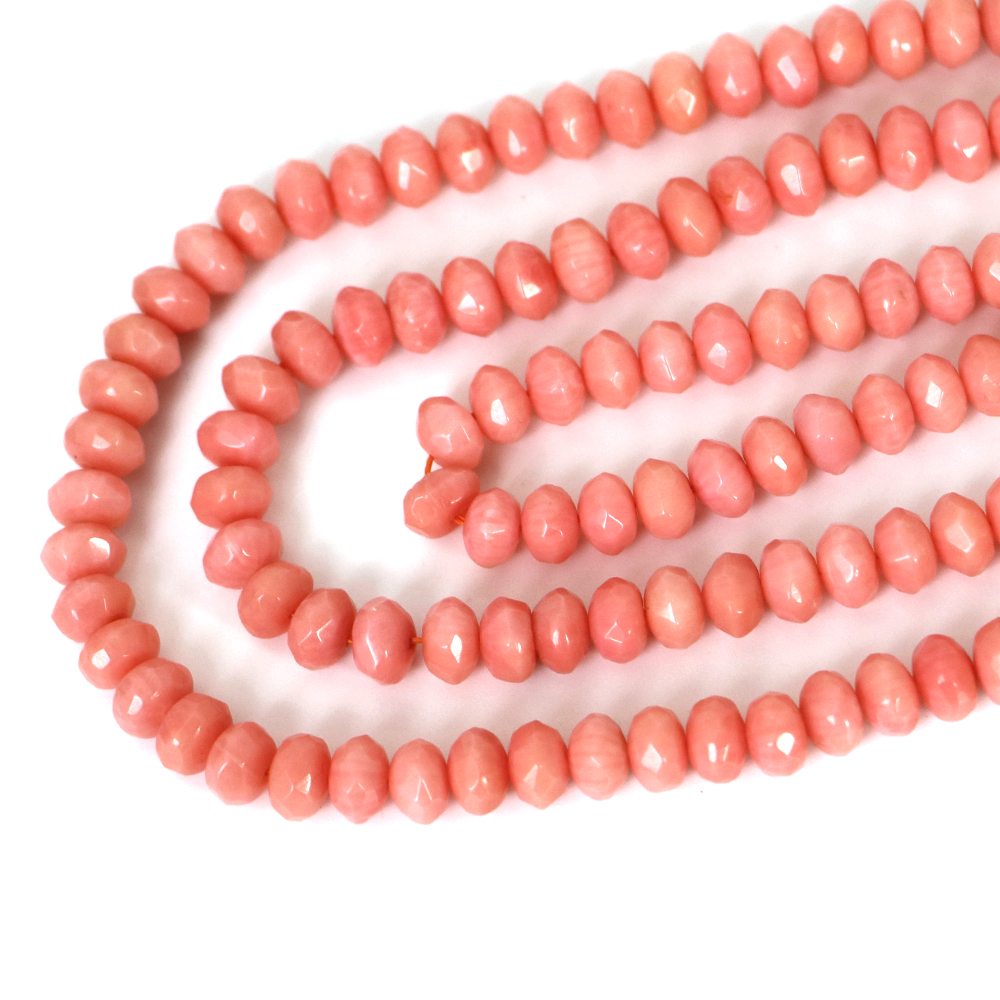 ○1連販売○コーラル（さんご・染め）ピンク【ボタンカット】4×7mm【天然石 ビーズ パワーストーン】