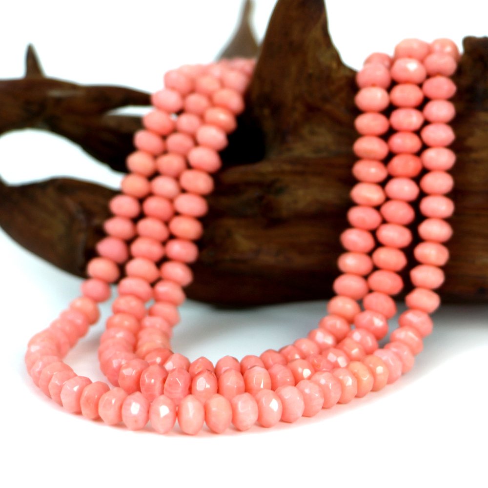 ○1連販売○コーラル（さんご・染め）ピンク【ボタンカット】4×7mm【天然石 ビーズ パワーストーン】