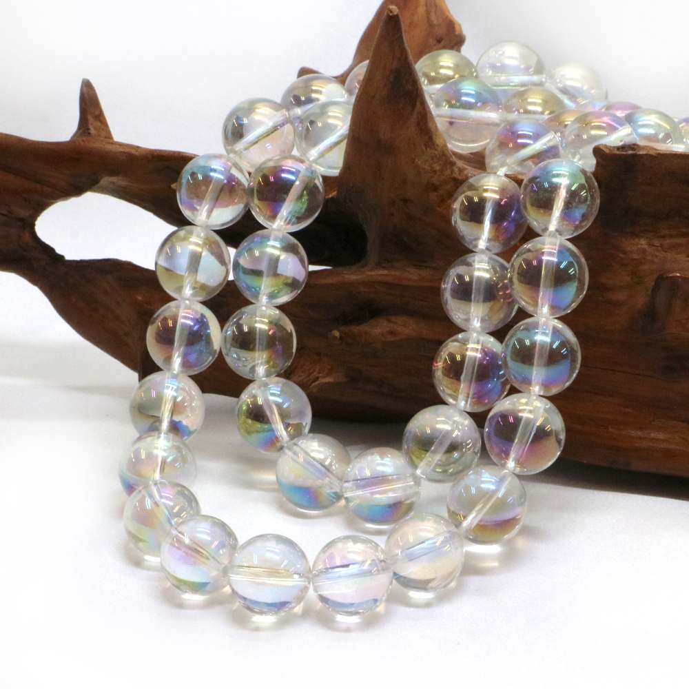 ○1連販売○アクアオーラ レインボーオーラ 【丸玉】10mm【天然石 ビーズ パワーストーン】