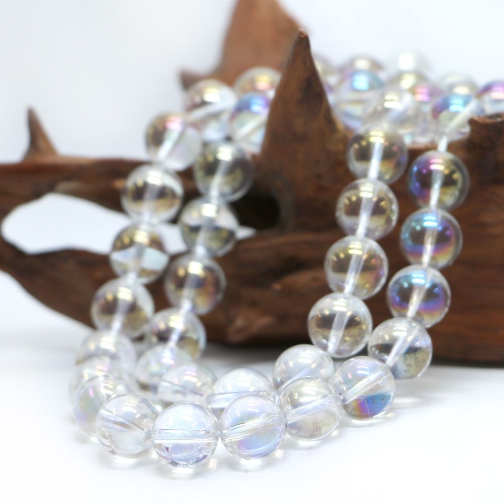 ○1連販売○アクアオーラ レインボーオーラ 【丸玉】12mm【天然石 ビーズ パワーストーン】