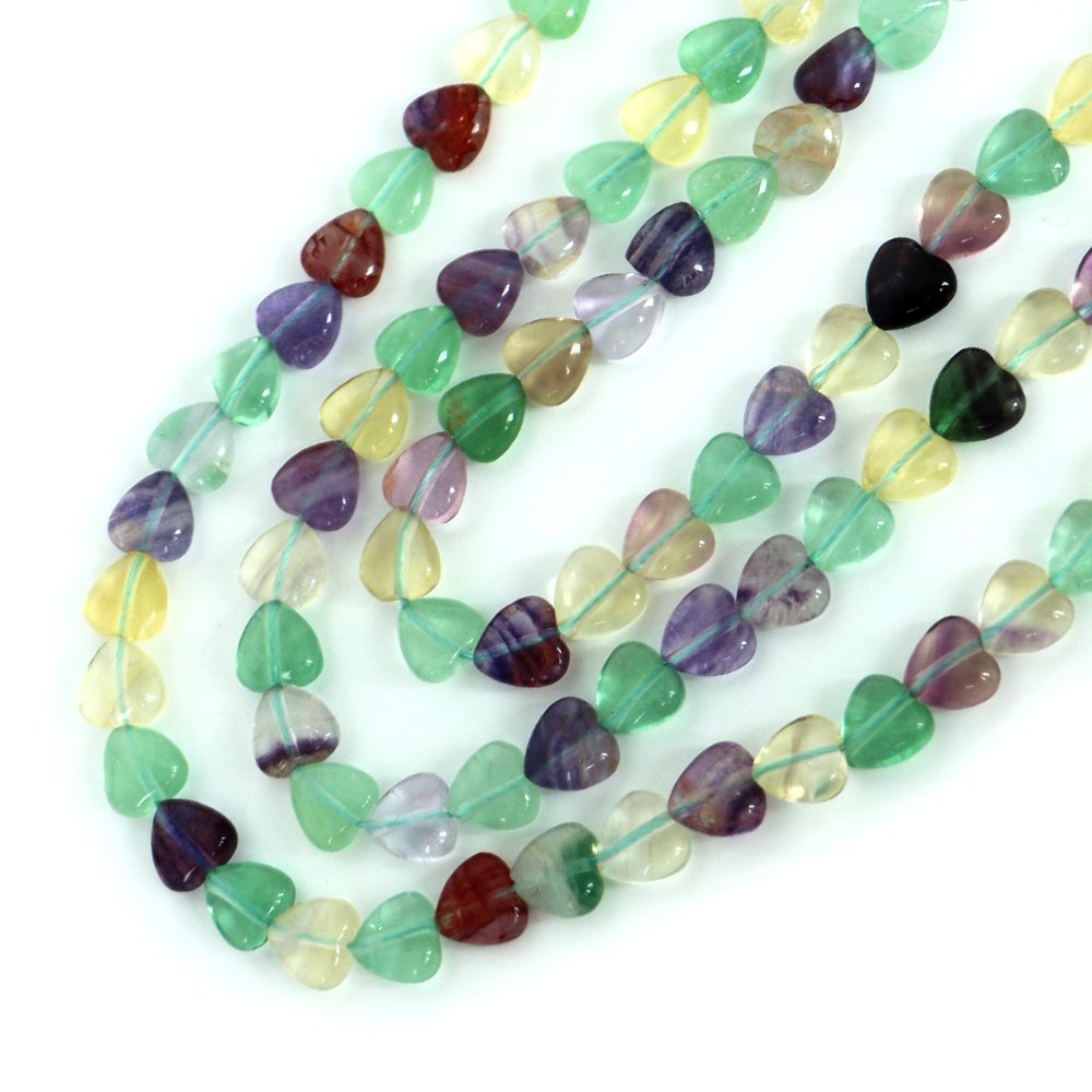 ○1連販売○フローライト【ハート】8mm（厚み5mm）【天然石 ビーズ パワーストーン】