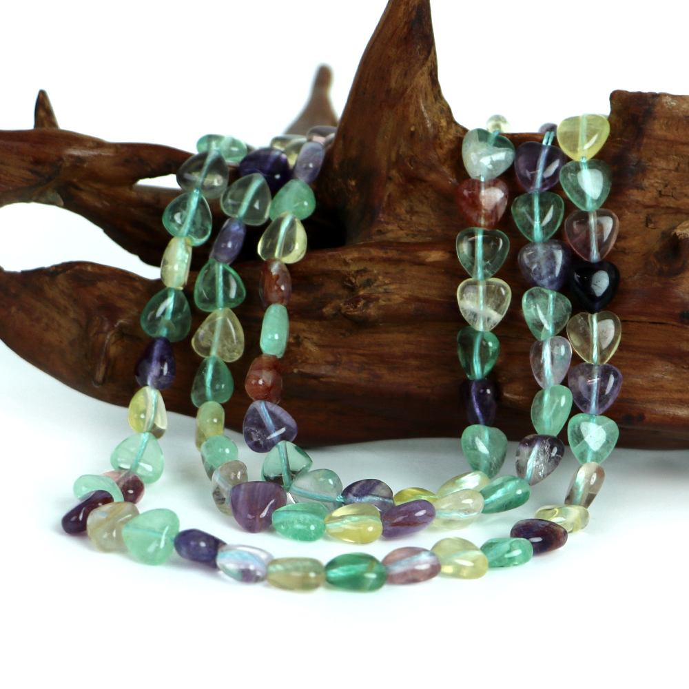 ○1連販売○フローライト【ハート】8mm（厚み5mm）【天然石 ビーズ パワーストーン】