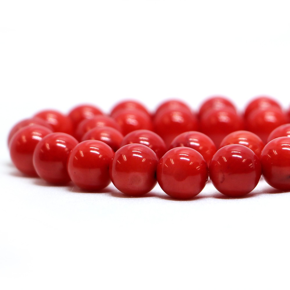 ○1連販売○コーラル（さんご・染め）赤色【丸玉】10mm【天然石 ビーズ パワーストーン】