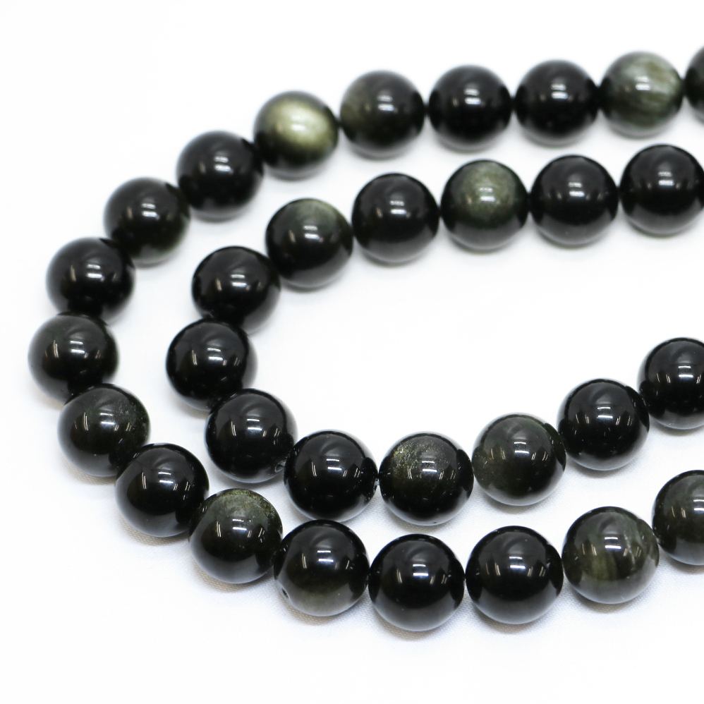 ○1連販売○ゴールデンオブジディアン【丸玉】12mm【天然石 ビーズ パワーストーン】