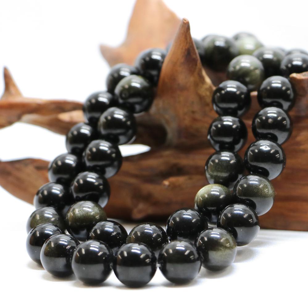 ○1連販売○ゴールデンオブジディアン【丸玉】12mm【天然石 ビーズ パワーストーン】