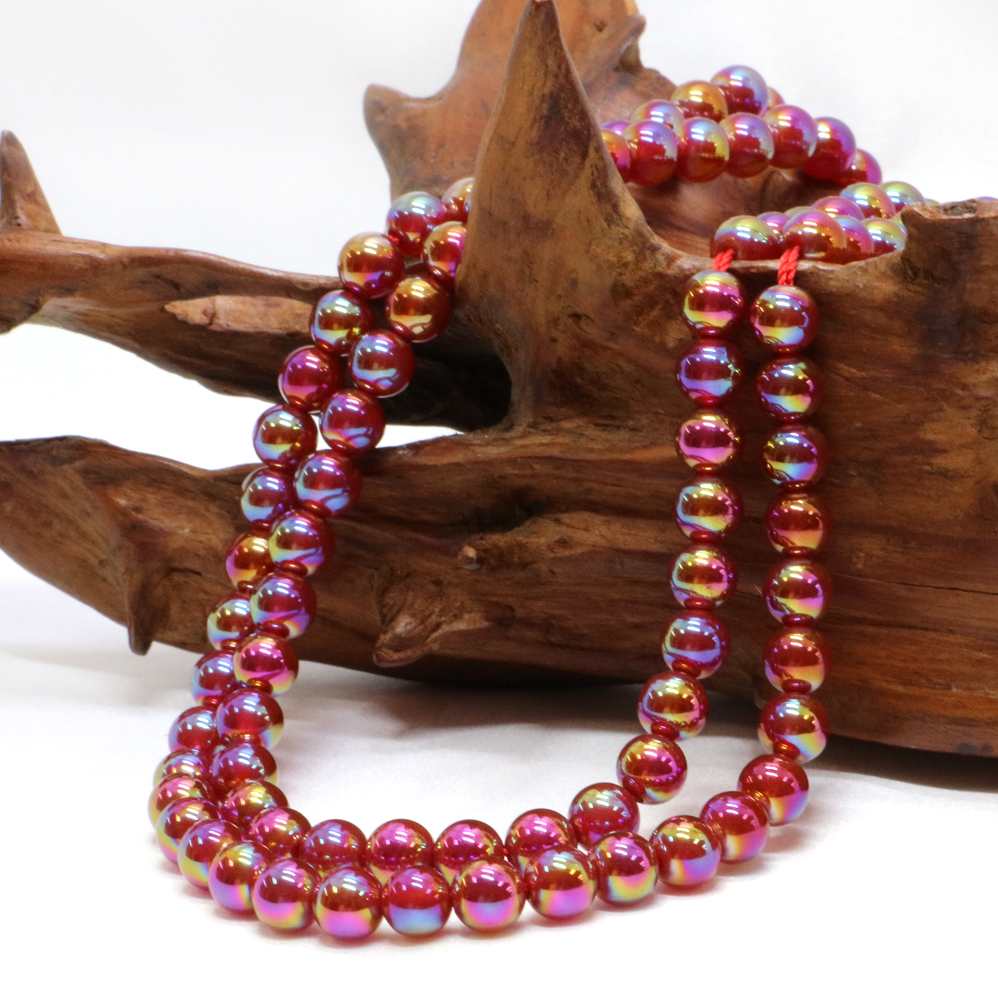 ○1連販売○レッドアゲートオーラ【丸玉】6mm【天然石 ビーズ パワーストーン】