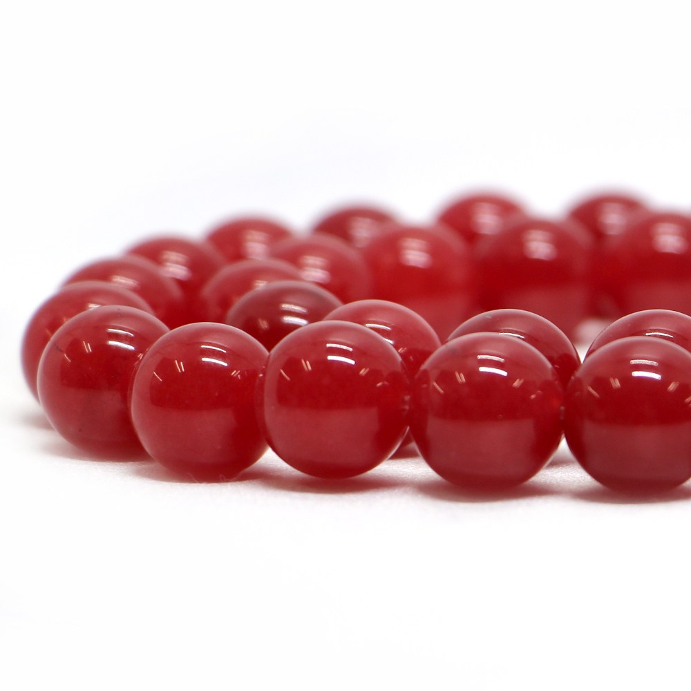 樂天商城 - ○1連販売○カラージェード(チェリーレッド・染め)【丸玉】12mm【天然石 ビーズ パワーストーン】