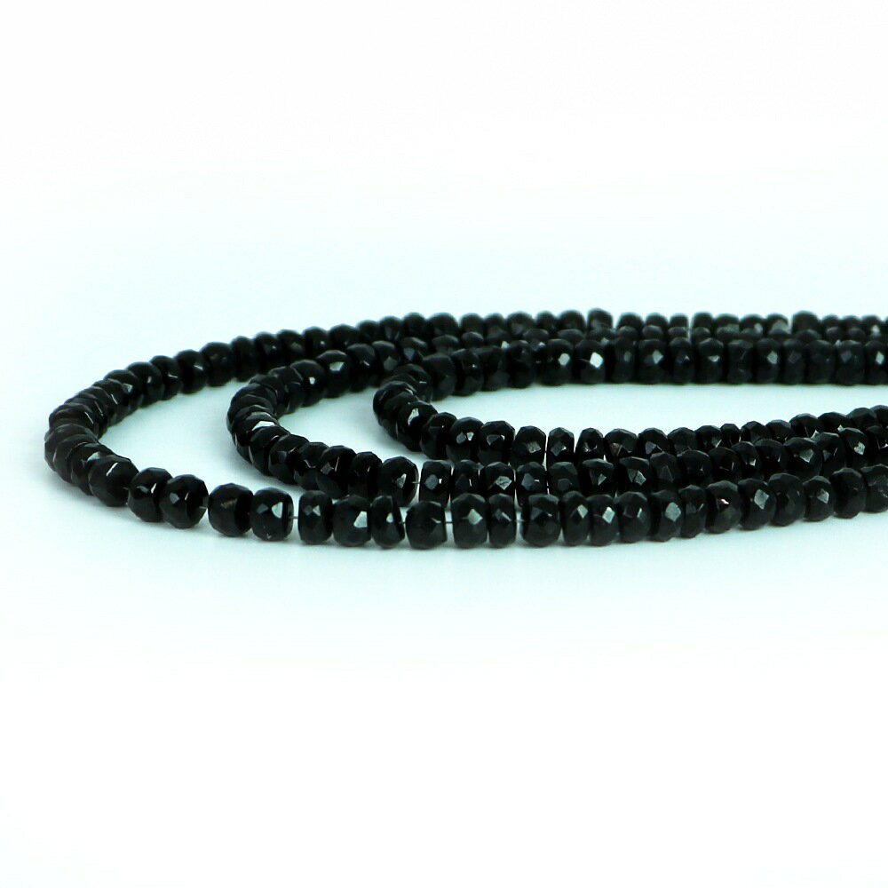 ○1連販売○ブラックトルマリン【ボタンカット】2×4〜3×5mm（グラデーション）【天然石 ビーズ パワーストーン】