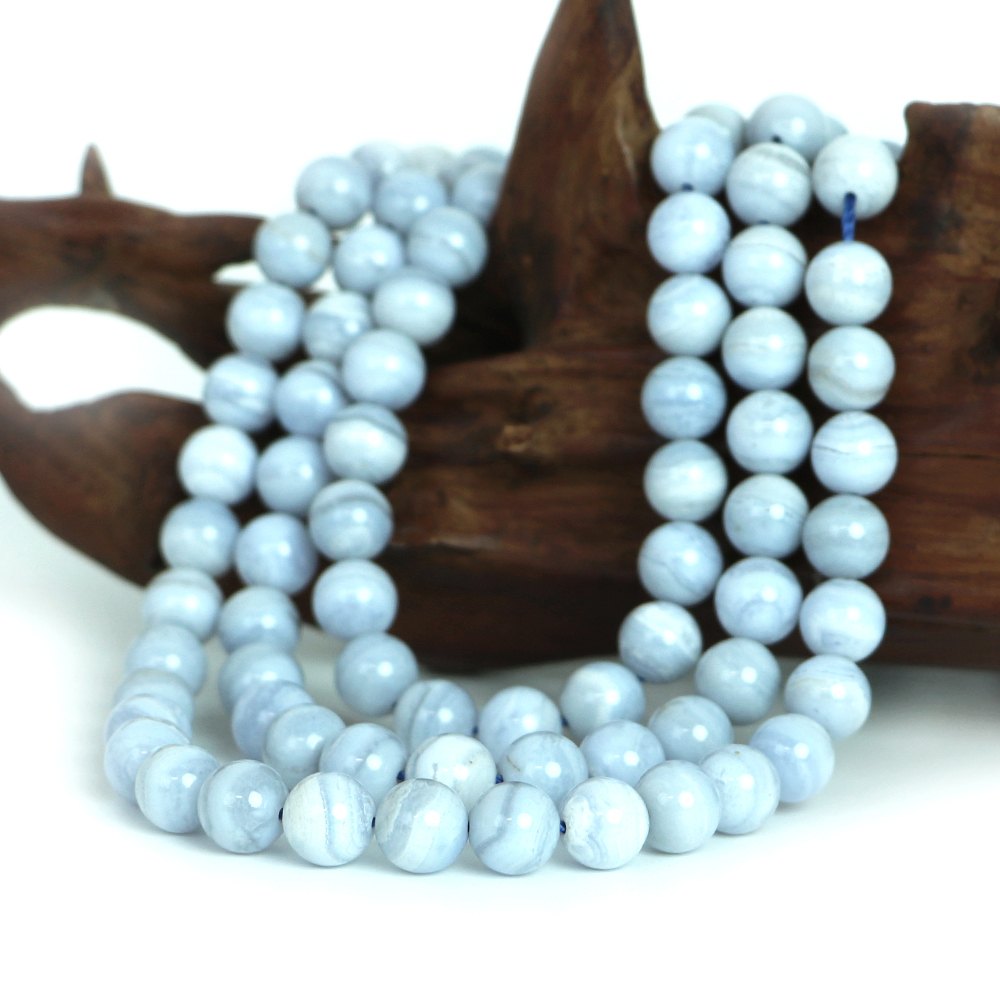 ○1連販売○ブルーレースアゲート【丸玉】8mm【天然石 ビーズ パワーストーン】