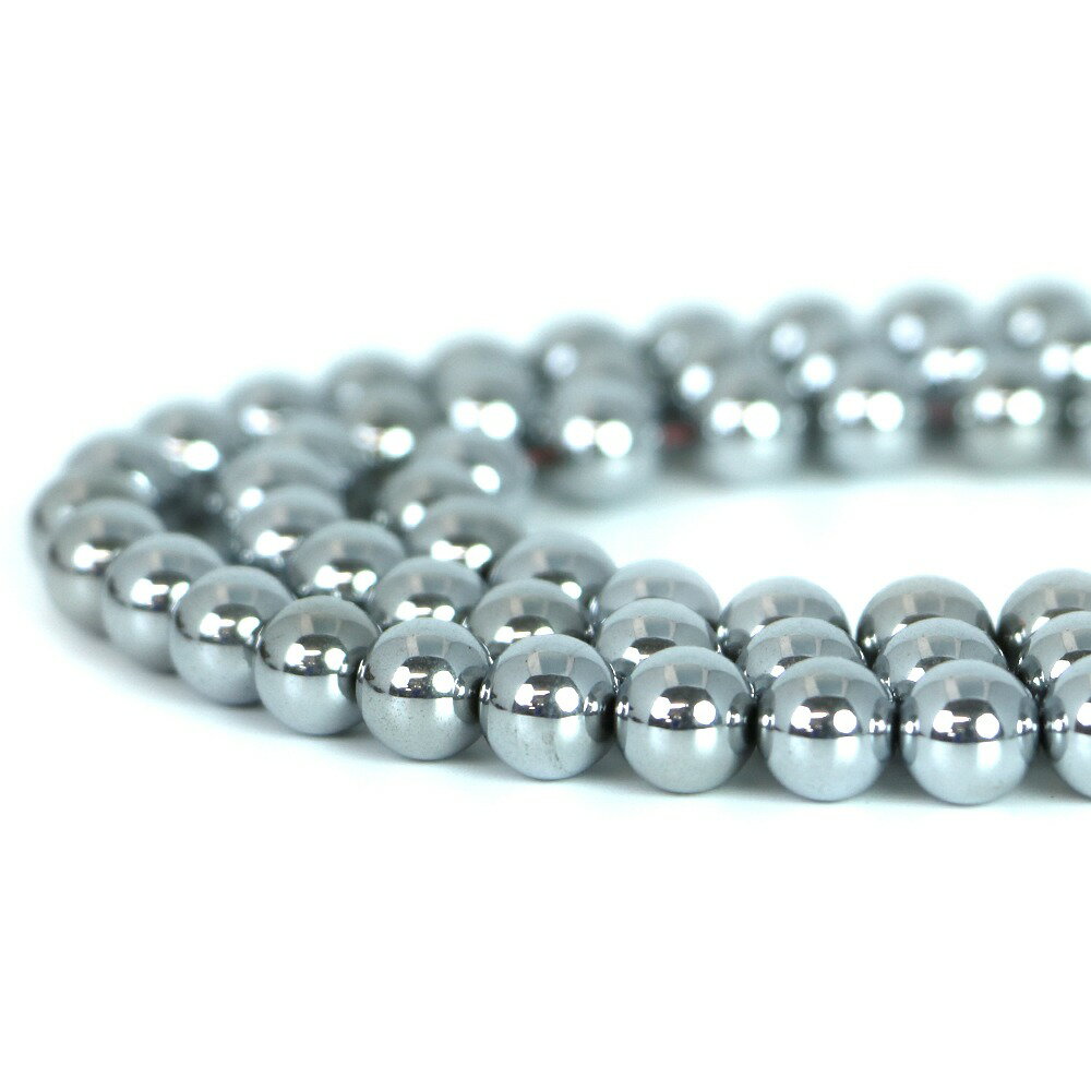 Rakuten - ○1連販売○ヘマタイト （ シルバー）【丸玉】8mm【天然石 ビーズ パワーストーン】