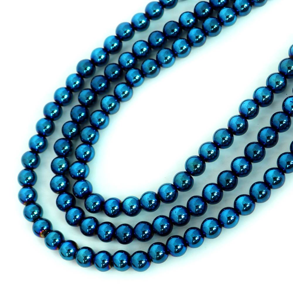 ○1連販売○ヘマタイト ブルーメタリック【丸玉】8mm【天然石 ビーズ パワーストーン】