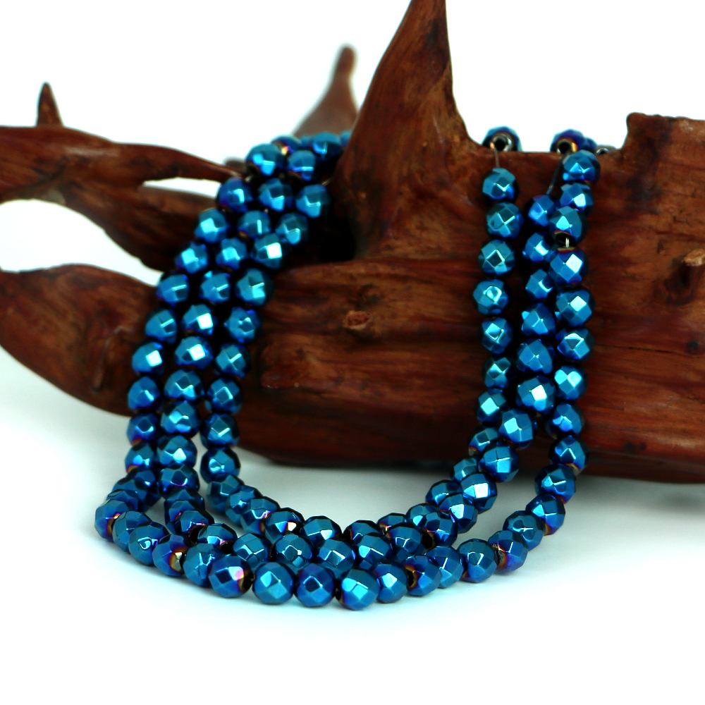 ○1連販売○ヘマタイト ブルーメタリック【カット】6mm【天然石 ビーズ パワーストーン】