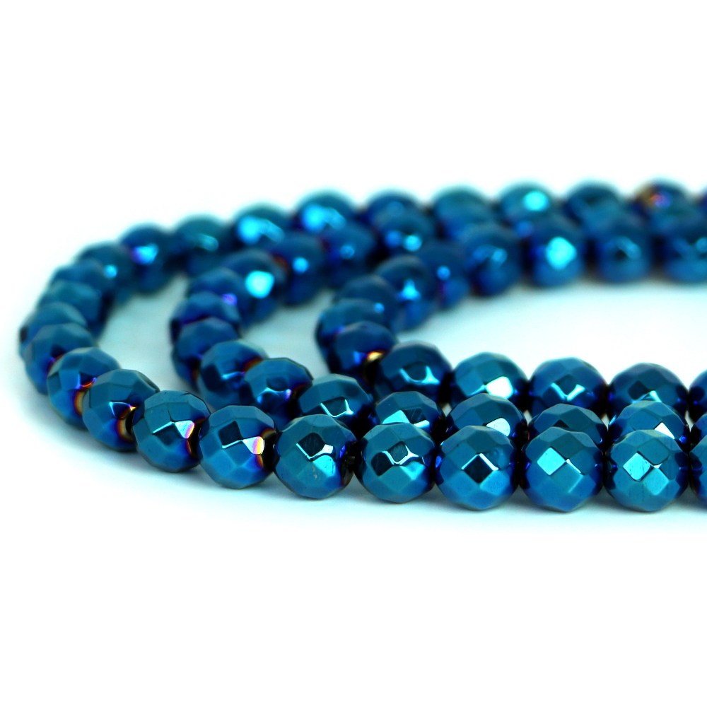 ○1連販売○ヘマタイト ブルーメタリック【カット】8mm【天然石 ビーズ パワーストーン】