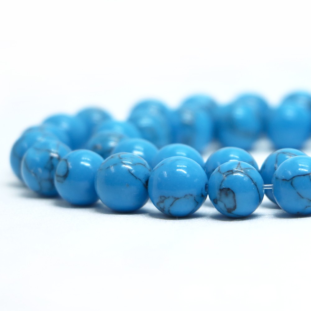 ○1連販売○ハウライト フェイク ターコイズ(人工石 ブルー)【 丸玉】10mm【天然石 ビーズ パワーストーン】のサムネイル