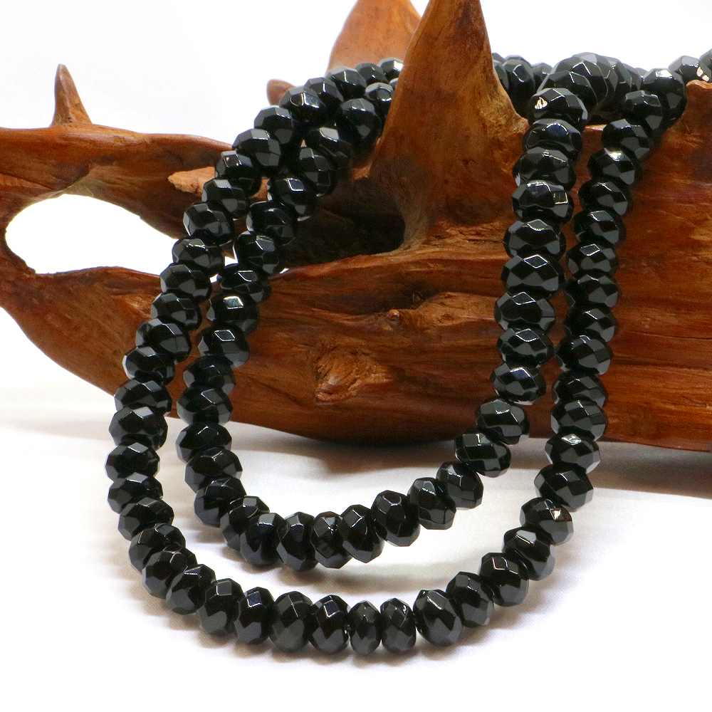 ○1連販売○オニキス【ボタンカット】5×8mm【天然石 ビーズ パワーストーン】