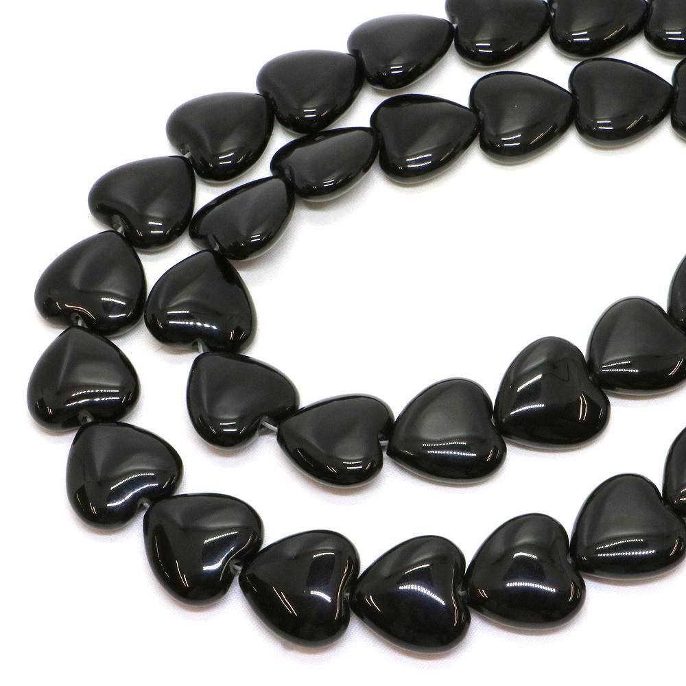 ○1連販売○オニキス【ハート】18mm（厚み7mm）【天然石 ビーズ パワーストーン】