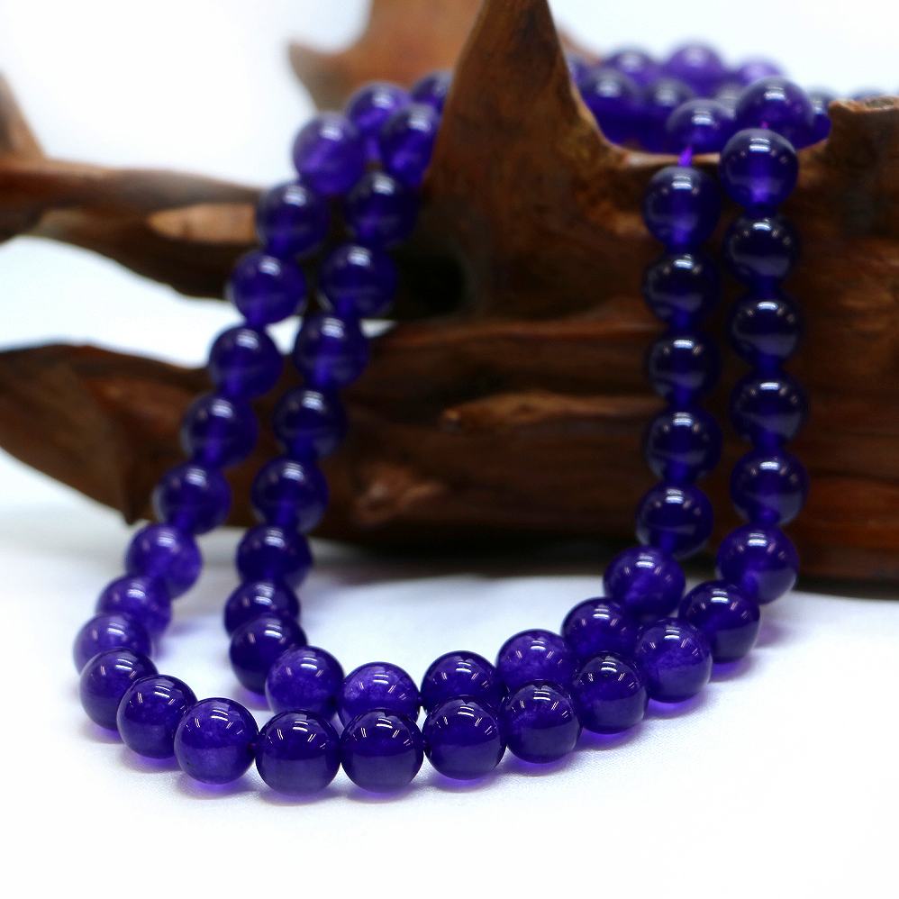 ○1連販売○カラージェード(パープル・染め)【丸玉】8mm【天然石 ビーズ パワーストーン】