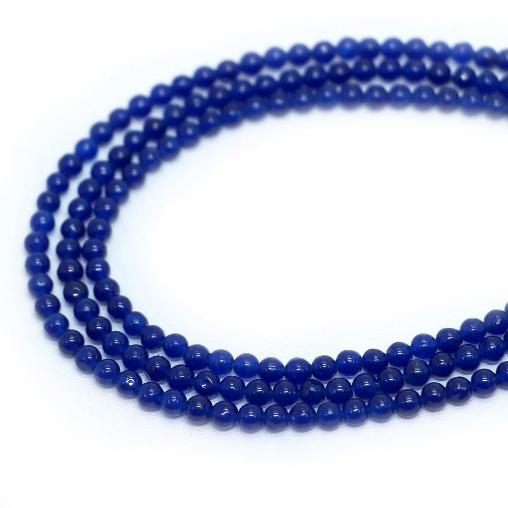 ○1連販売○カラージェード(ネイビー・染め)【丸玉】4mm【天然石 ビーズ パワーストーン】
