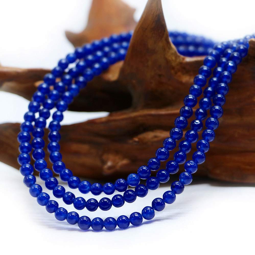 ○1連販売○カラージェード(ネイビー・染め)【丸玉】4mm【天然石 ビーズ パワーストーン】