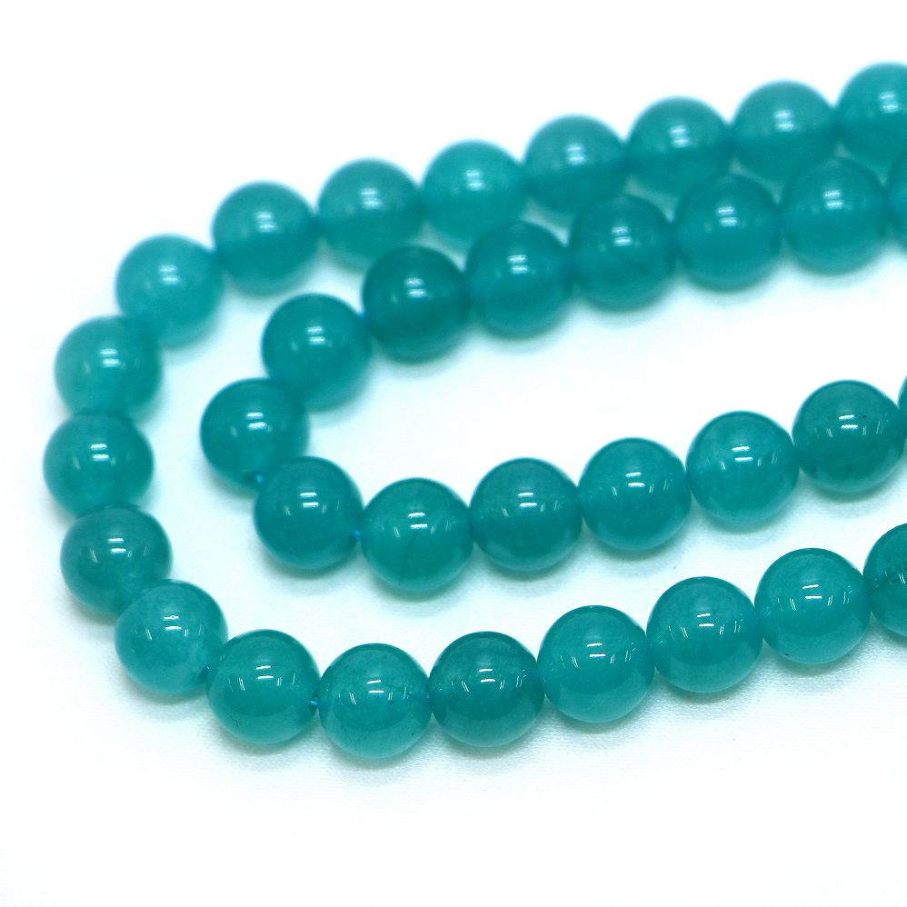 ○1連販売○カラージェード(アクアブルー・染め)【丸玉】8mm【天然石 ビーズ パワーストーン】