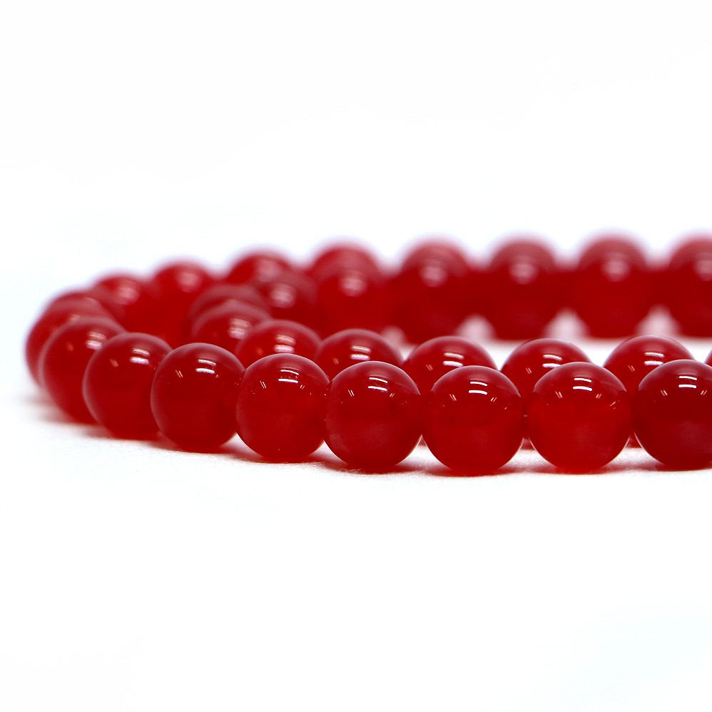 ○1連販売○カラージェード(レッド・染め)【丸玉】8mm【天然石 ビーズ パワーストーン】