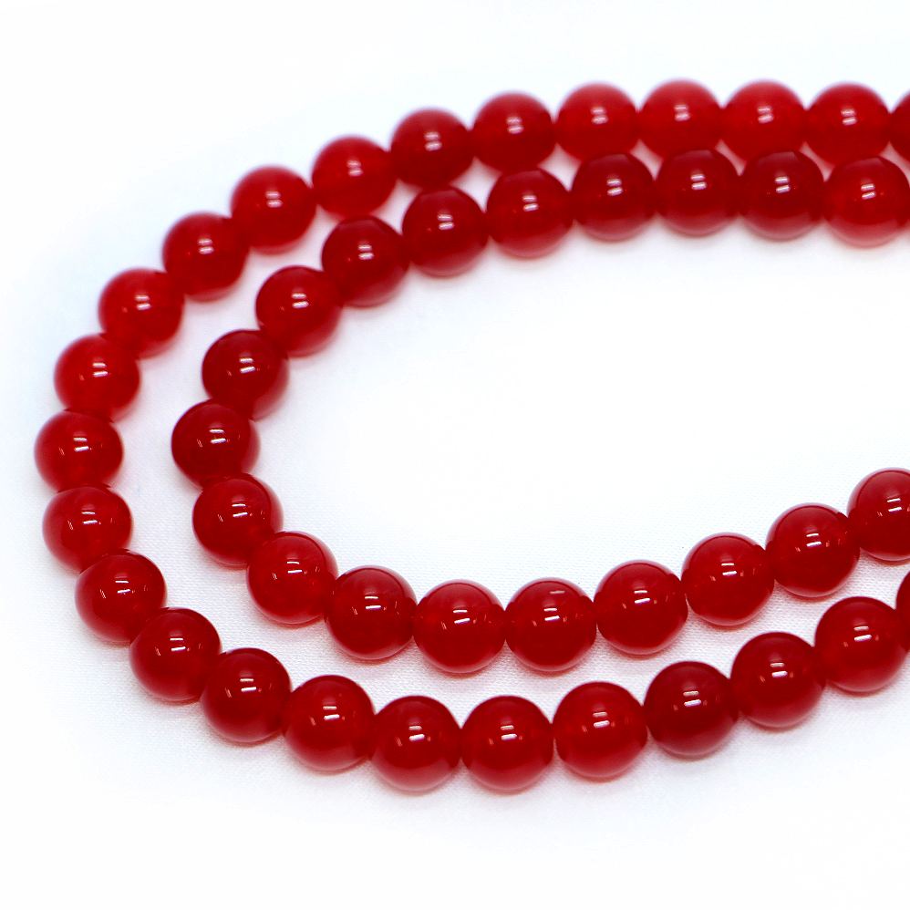 ○1連販売○カラージェード(レッド・染め)【丸玉】8mm【天然石 ビーズ パワーストーン】