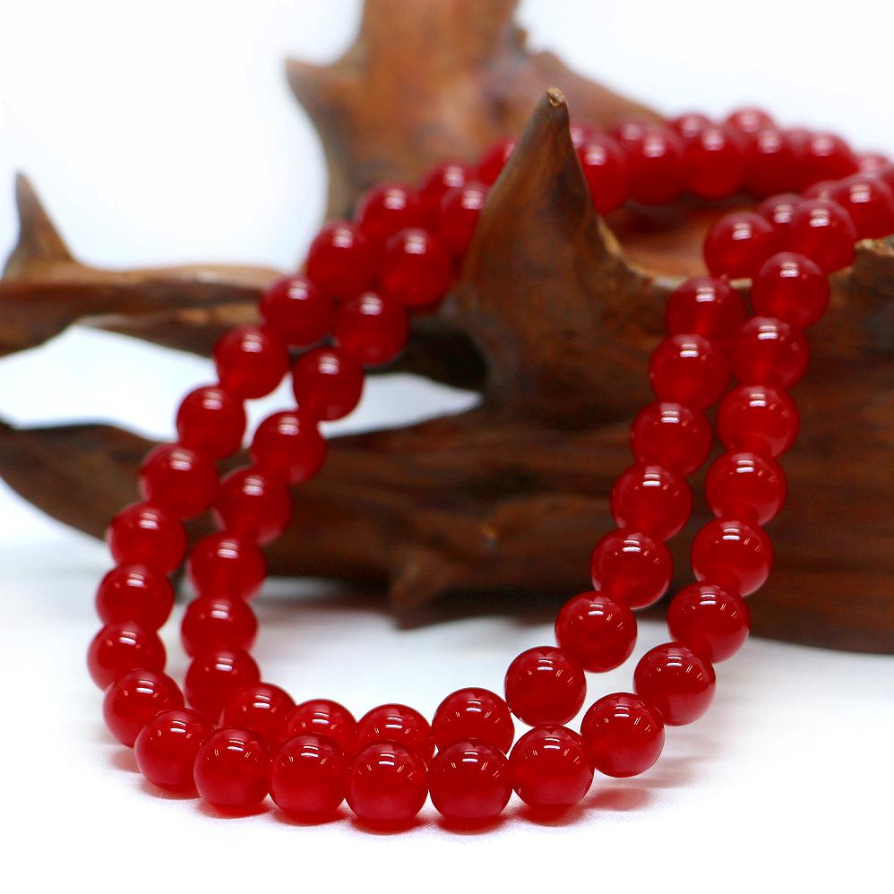 ○1連販売○カラージェード(レッド・染め)【丸玉】8mm【天然石 ビーズ パワーストーン】