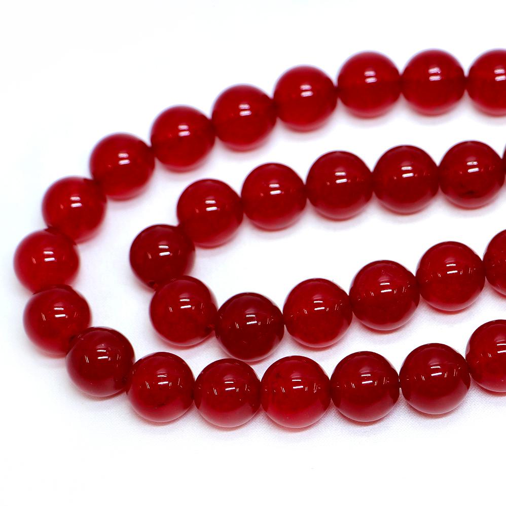 ○1連販売○カラージェード(レッド・染め)【丸玉】12mm【天然石 ビーズ パワーストーン】