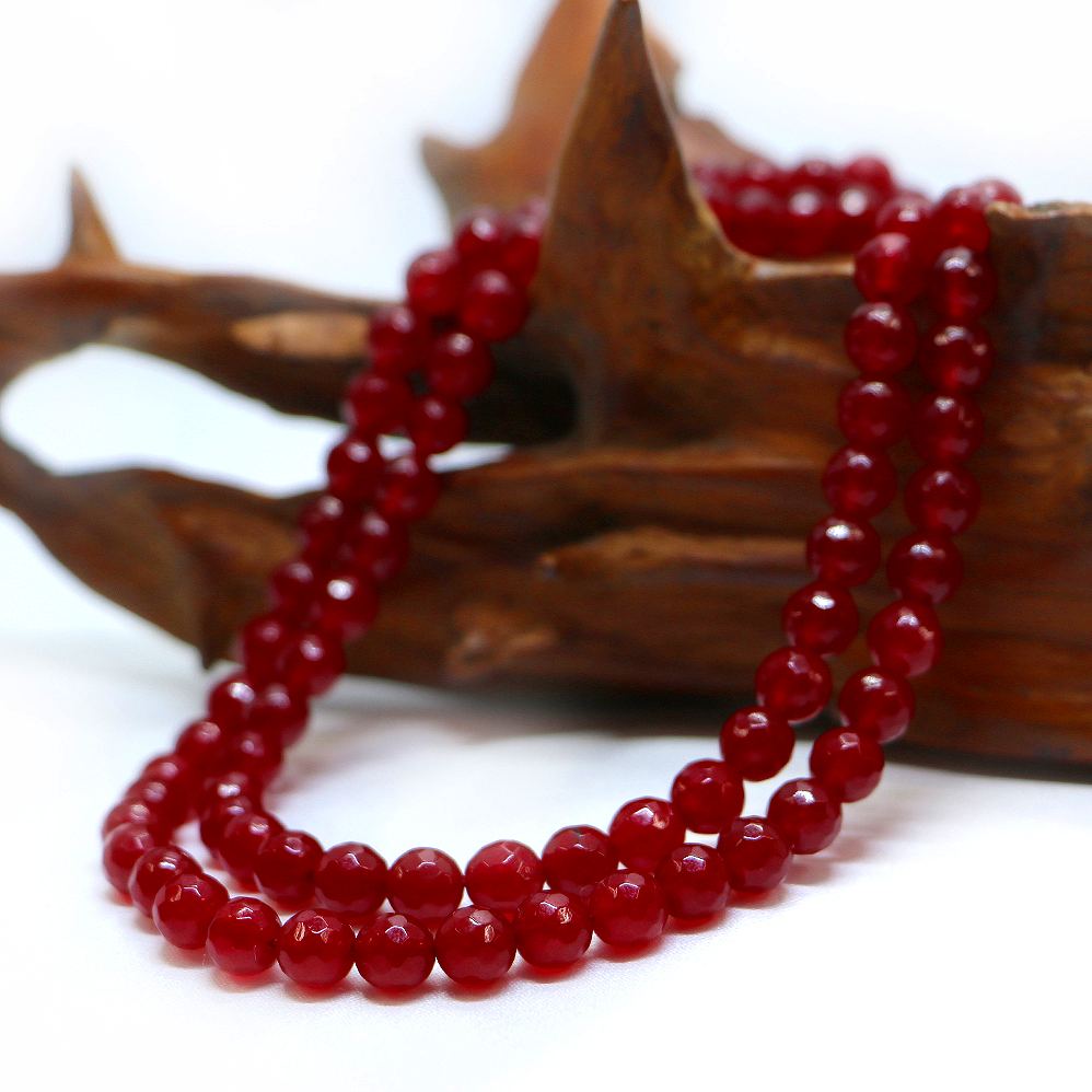 ○1連販売○カラージェード(レッド・染め)【カット】6mm【天然石 ビーズ パワーストーン】