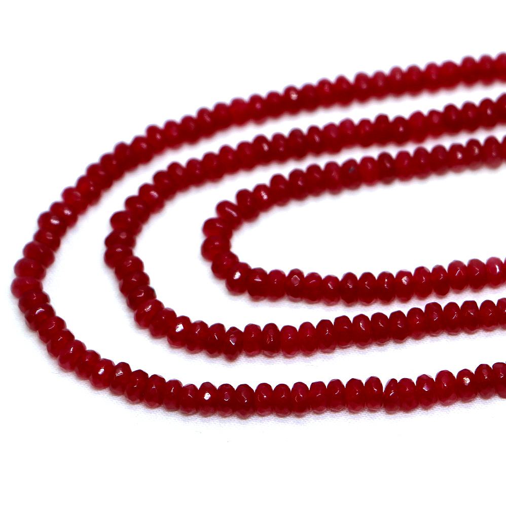 ○1連販売○カラージェード(レッド・染め)【ボタンカット】2×4mm【天然石 ビーズ パワーストーン】