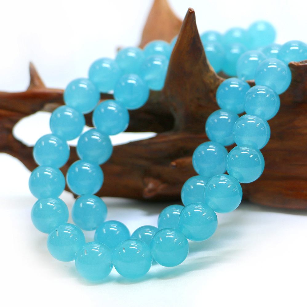 ○1連販売○カラージェード(ブルー・染め)【丸玉】12mm【天然石 ビーズ パワーストーン】