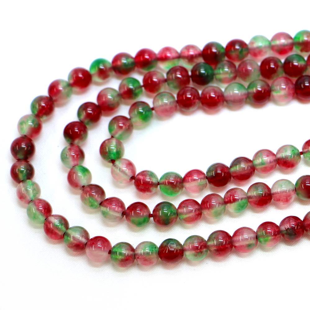 ○1連販売○カラージェード(ウォーターメロン・染め)【丸玉】6mm【天然石 ビーズ パワーストーン】