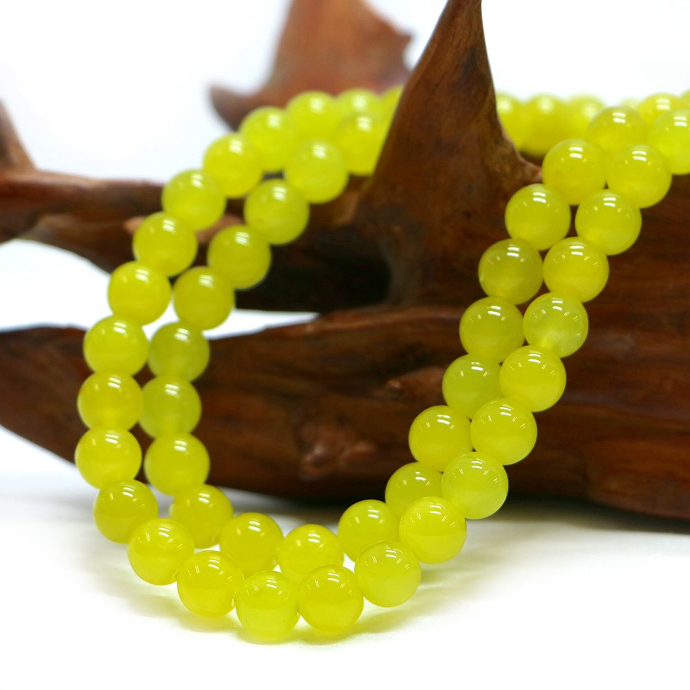○1連販売○カラージェード(ライム・染め)【丸玉】8mm【天然石 ビーズ パワーストーン】