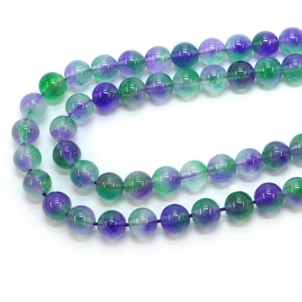 ○1連販売○カラージェード(グリーン×パープルMIX・染め)【丸玉】8mm【天然石 ビーズ パワーストーン】