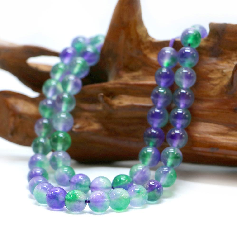 ○1連販売○カラージェード(グリーン×パープルMIX・染め)【丸玉】8mm【天然石 ビーズ パワーストーン】