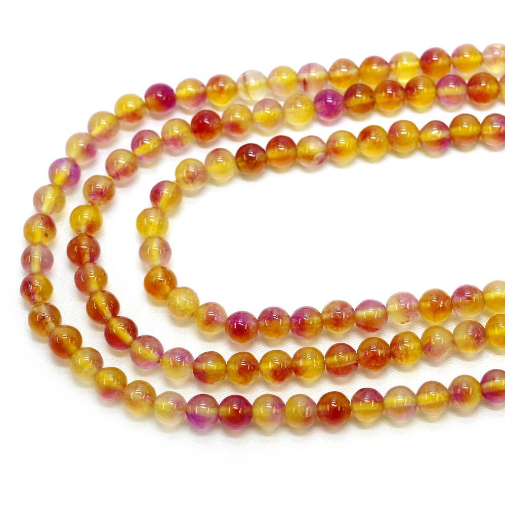 ○1連販売○カラージェード(イエロー×ピンクMIX・染め)【丸玉】6mm【天然石 ビーズ パワーストーン】