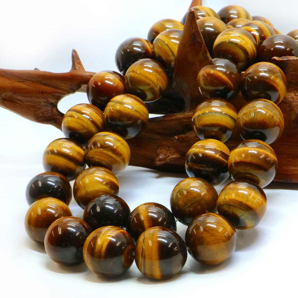 ○1連販売○タイガーアイ【丸玉】18mm【天然石 ビーズ パワーストーン】