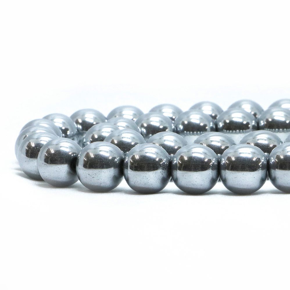 Rakuten - ○1連販売○ヘマタイト （ シルバー）【丸玉】10mm【天然石 ビーズ パワーストーン】