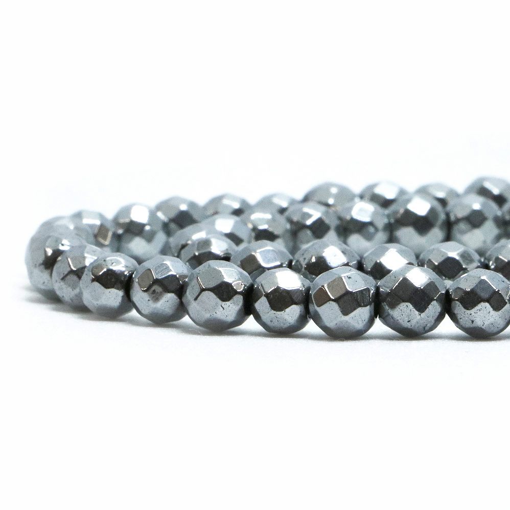 ○1連販売○ヘマタイト （ シルバー）【カット】6mm【天然石 ビーズ パワーストーン】
