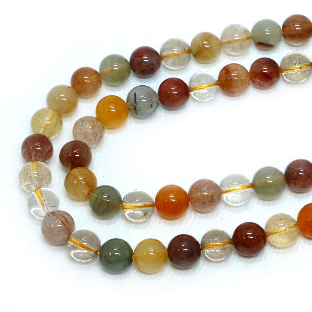 ○1連販売○ミックス ルチルクォーツ 福禄寿【丸玉】8mm【天然石 ビーズ パワーストーン】