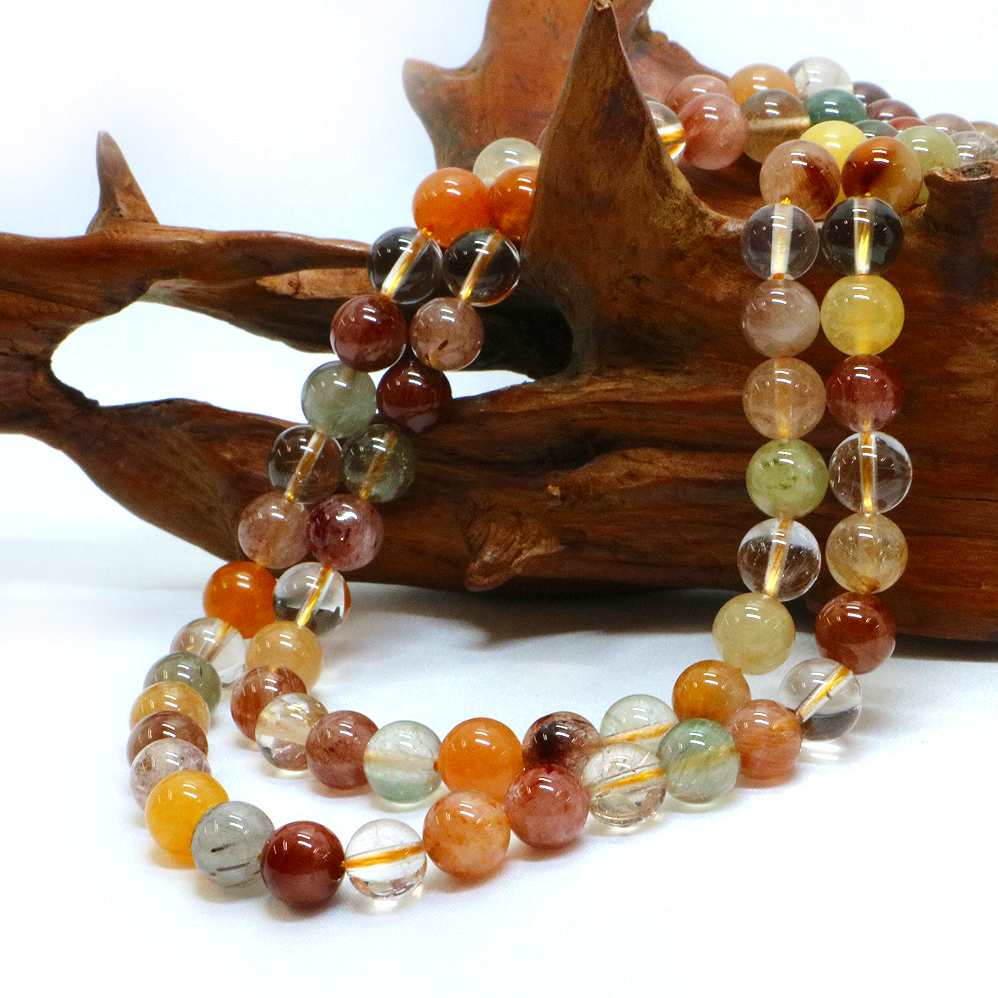 ○1連販売○ミックス ルチルクォーツ 福禄寿【丸玉】8mm【天然石 ビーズ パワーストーン】