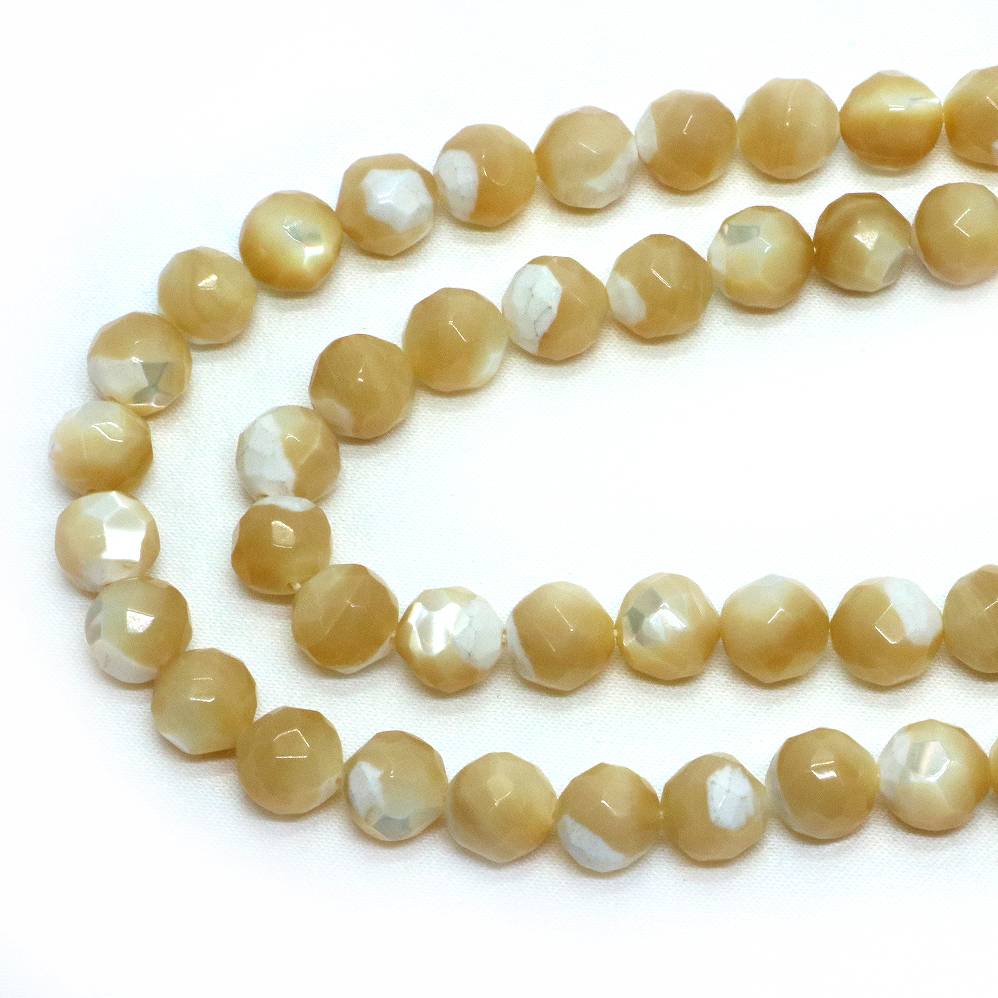 ○1連販売○マザーオブパール （ ベージュ）【カット】8mm【天然石 ビーズ パワーストーン】