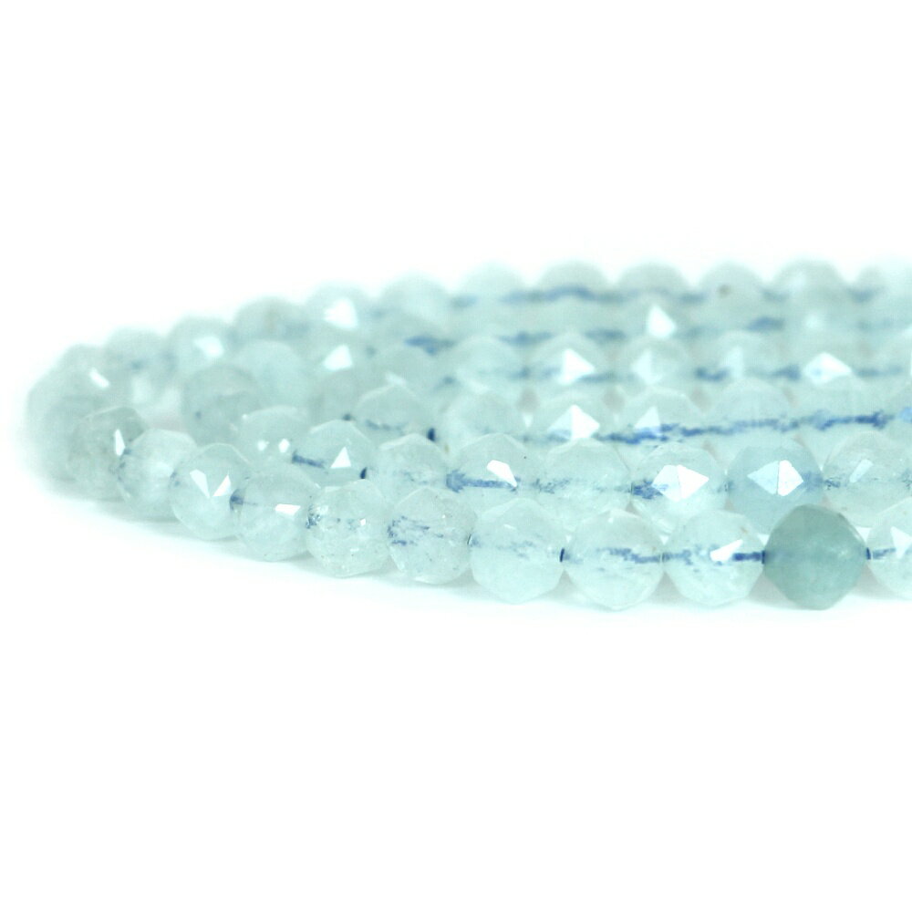 Rakuten - ○1連販売○アクアマリン【ダイヤカット】8mm【天然石 ビーズ パワーストーン】