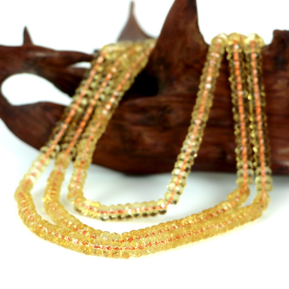 ○1連販売○イエロークォーツ（合成水晶）【ボタンカット】3×5mm【天然石 ビーズ パワーストーン】