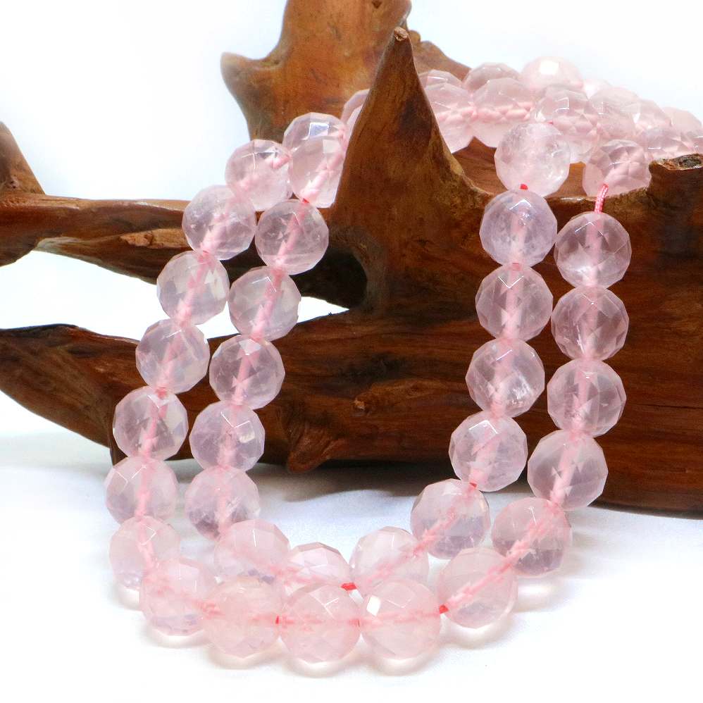 ○1連販売○ローズクォーツ【カット】10mm【天然石 ビーズ パワーストーン】