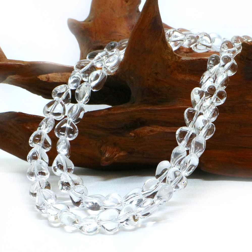 ○1連販売○水晶（クリスタル）【ハート】8mm（厚み5mm）【天然石 ビーズ パワースト...