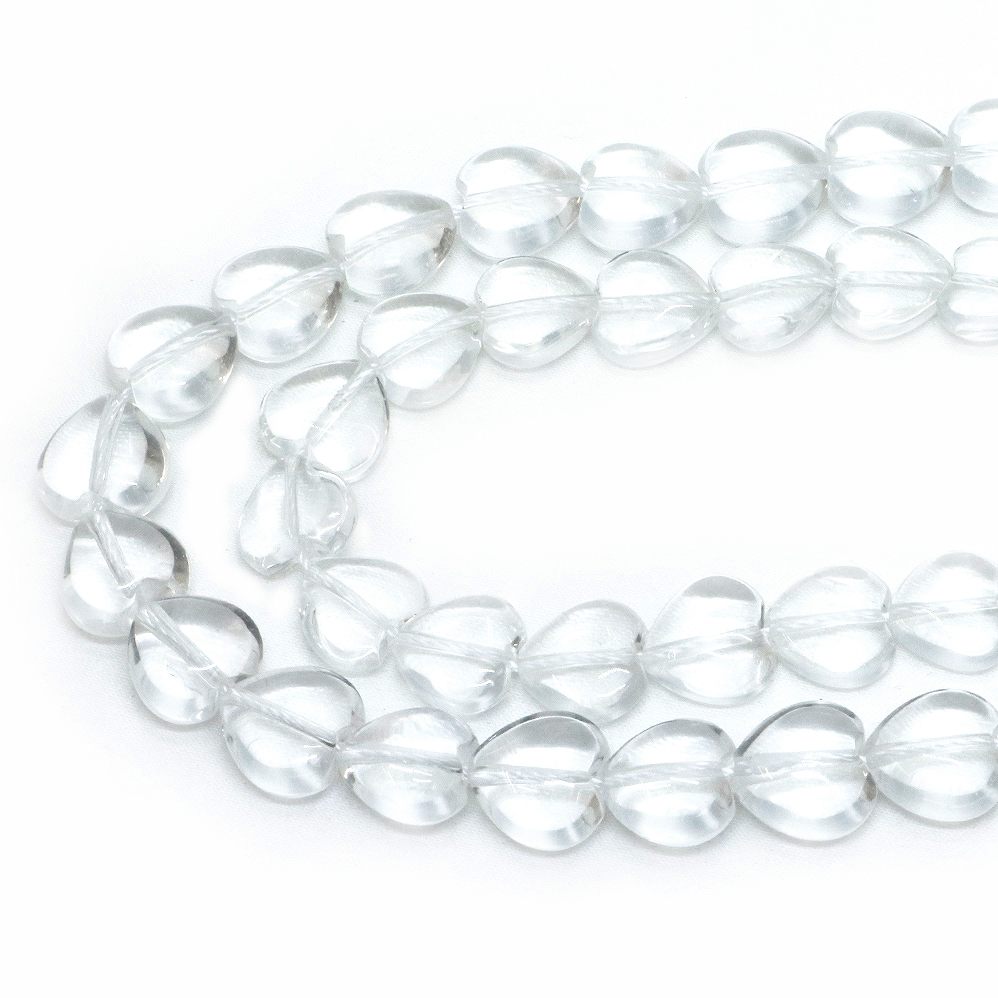 ○1連販売○水晶（クリスタル）【ハート】12mm（厚み6mm）【天然石 ビーズ パワーストーン】