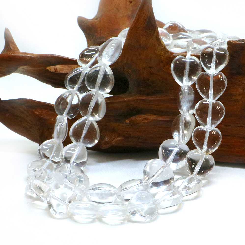 ○1連販売○水晶（クリスタル）【ハート】12mm（厚み6mm）【天然石 ビーズ パワーストーン】